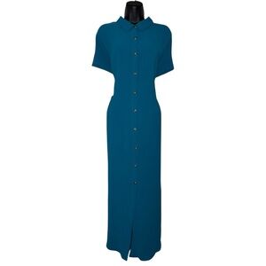 Academia Career Boho Teal Button Down Maxi Dress Flowy size large